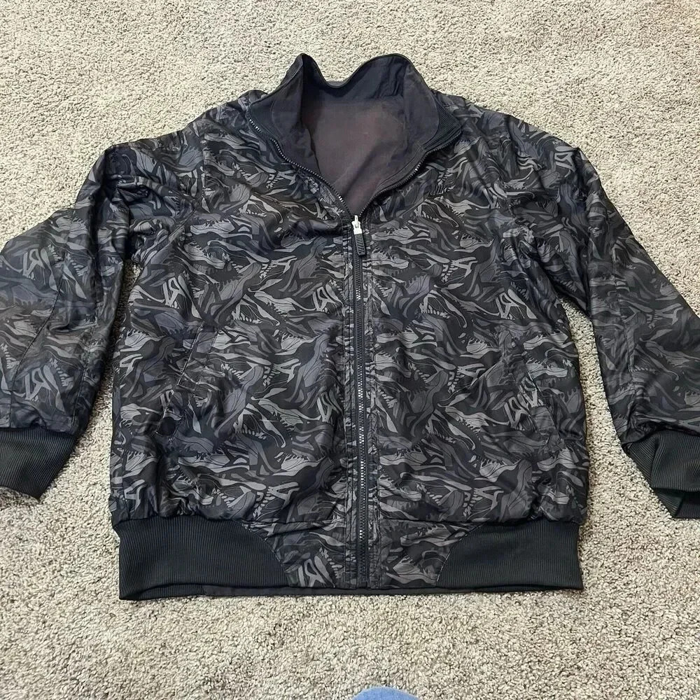 Nike Vintage Black Graphic Reversible Bomber Jacket Large Windbreaker Chore Coat